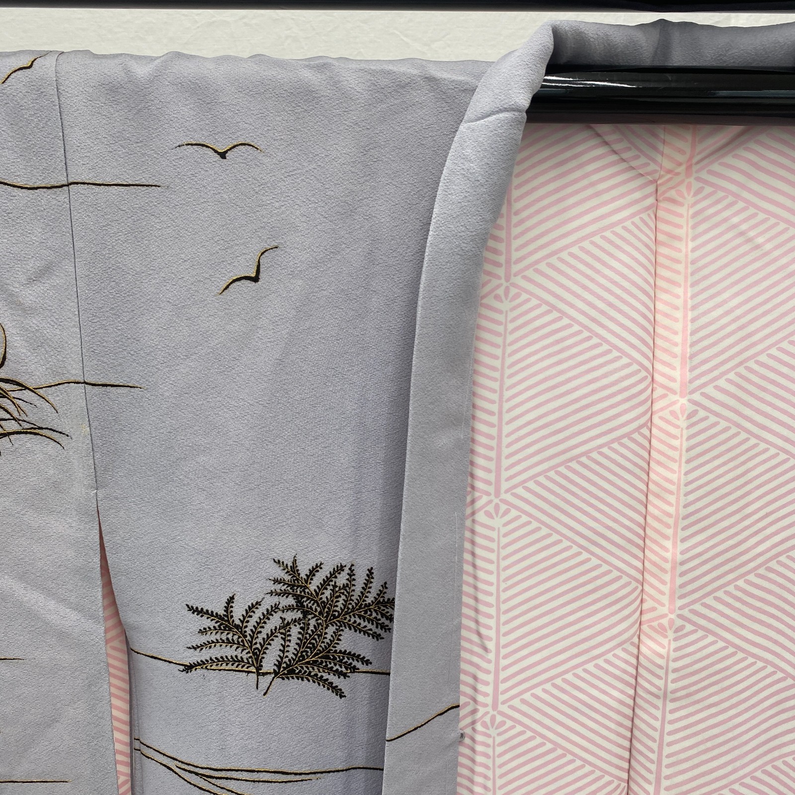 Japanese Vintage Kimono Haori Jacket Polyester Gray Traditional Authentic 35 in