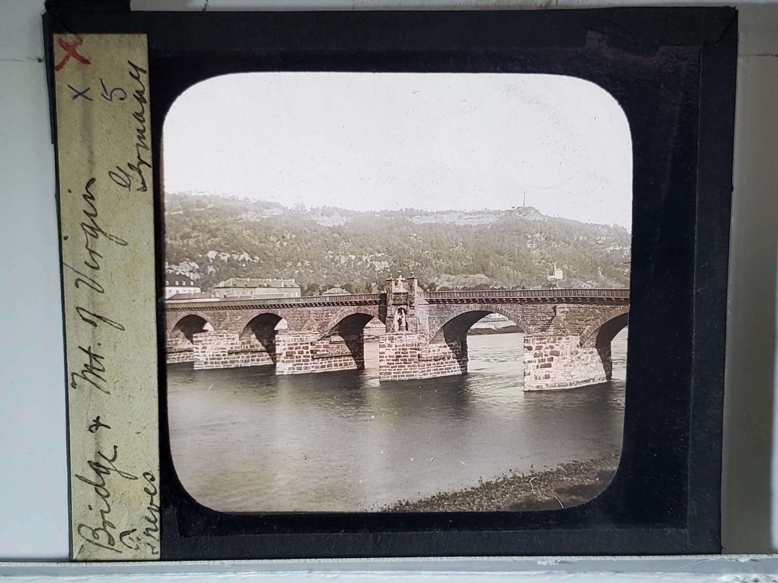 Roman Bridge And Mt of Virgin, Treves, Germany, Magic Lantern Glass Slide