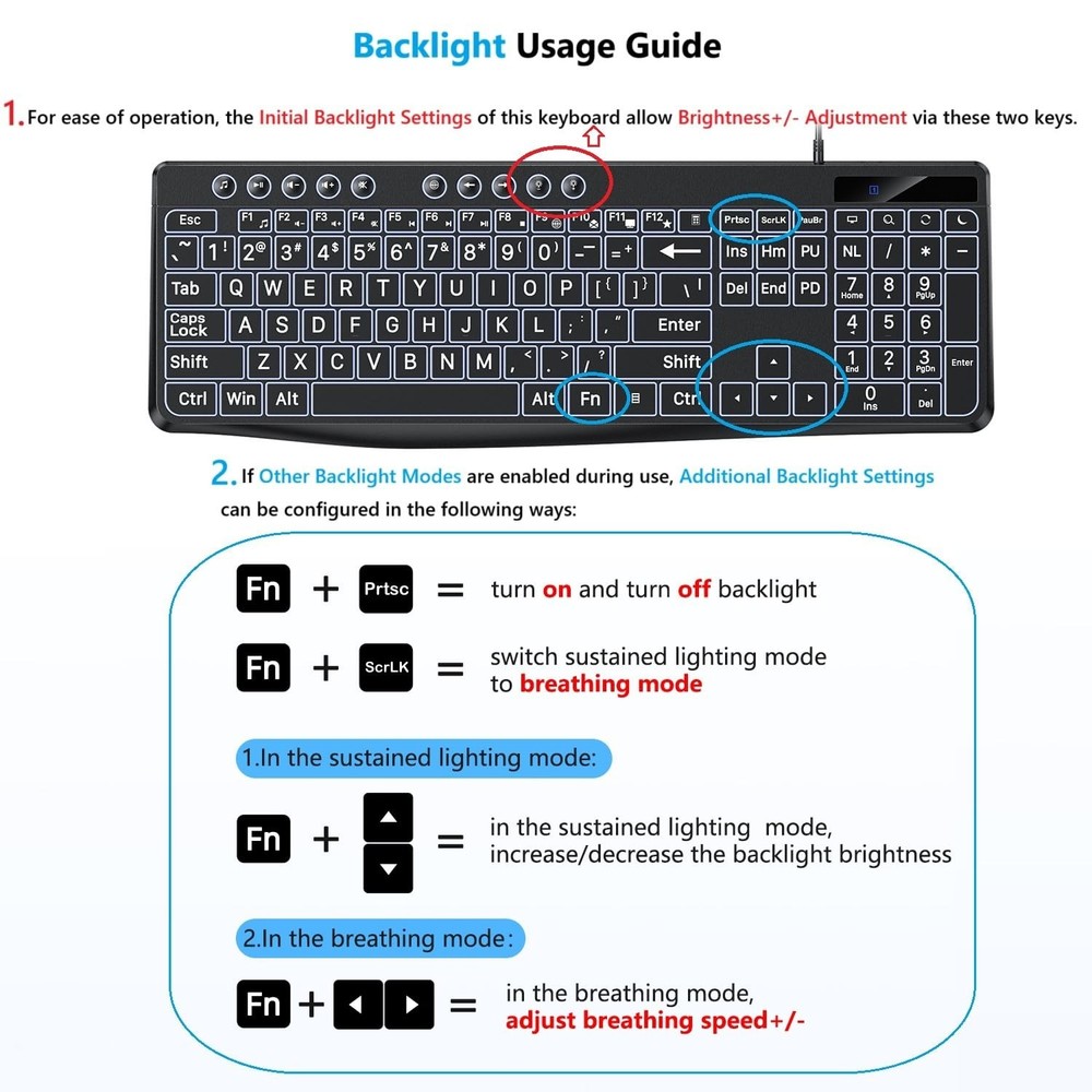 OMOTON Large Print Backlit Keyboard with Type-C and USB A Dual Interface, Wir...