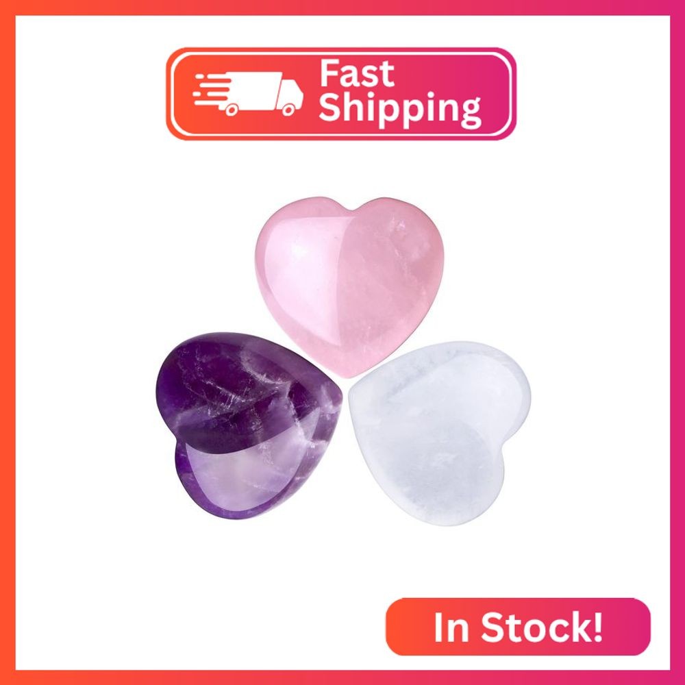 QINJIEJIE 1.2" Large Heart Crystals Rose Quartz Amethyst Healing Clear Crystal H