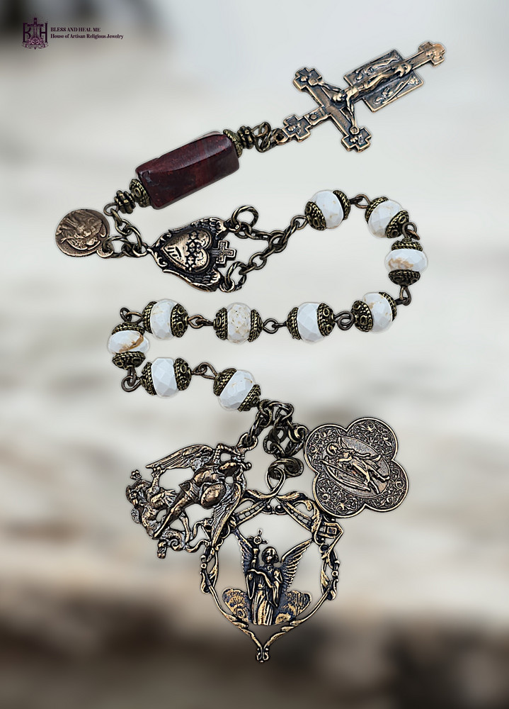 Archangels Michael, Raphael Heirloom Celestial Chaplet - Bronze |White Turquoise