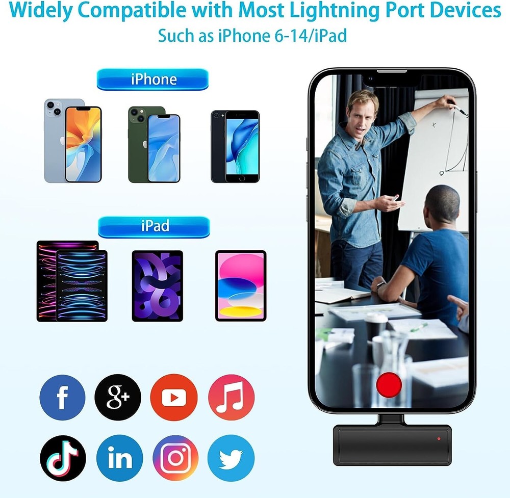 Wireless Microphones, 2 Lavalier Microphone Wireless Mic Compatible With iphone