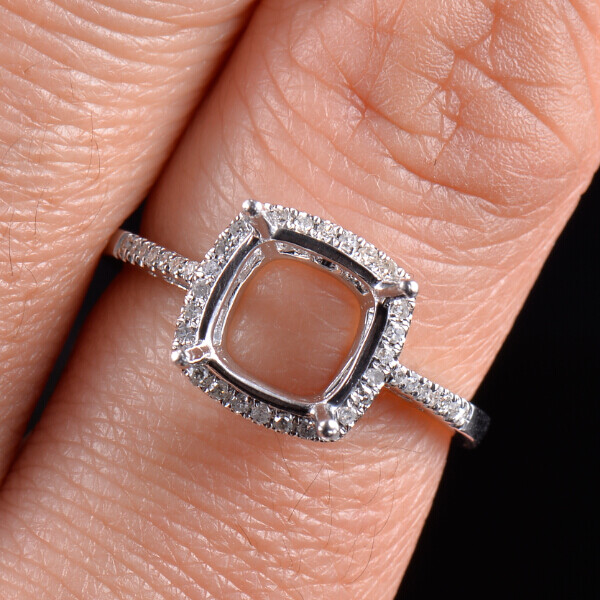 Cushion Cut 8×8mm Natural Diamond Semi Mount Ring Setting Solid 14K White Gold
