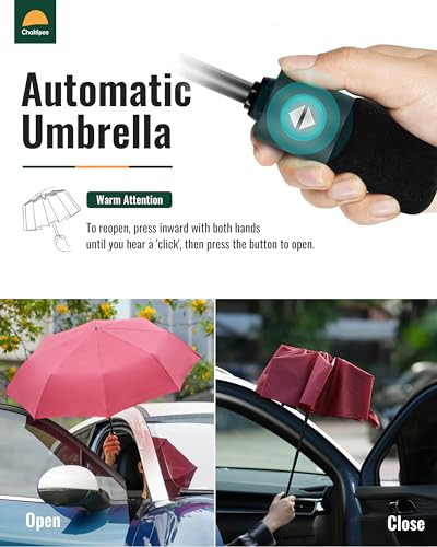Travel Compact Umbrella Windproof - Portable Automatic Umbrellas for Rain, Red