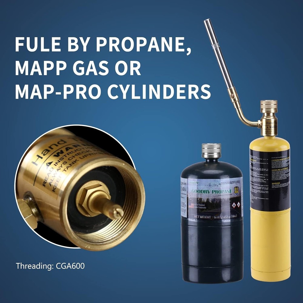 Brass Propane Torch Head - High-Intensity Adjustable Flame - 1648°C Max