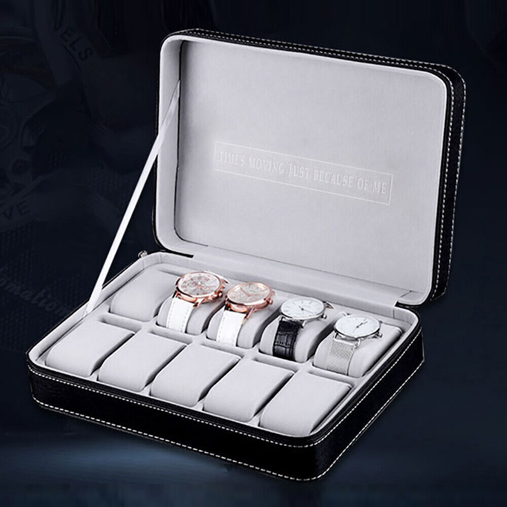 10 Slots Watch Display Case Storage Box Case | Leather Rounded Corner