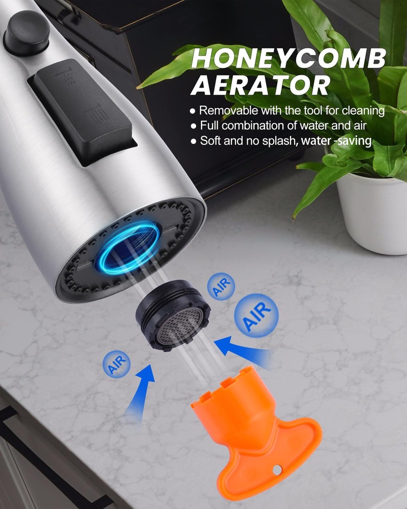 Metal Pull Down Spray Head For Kitchen Faucet 3function Sink Spray Nozzle With 9