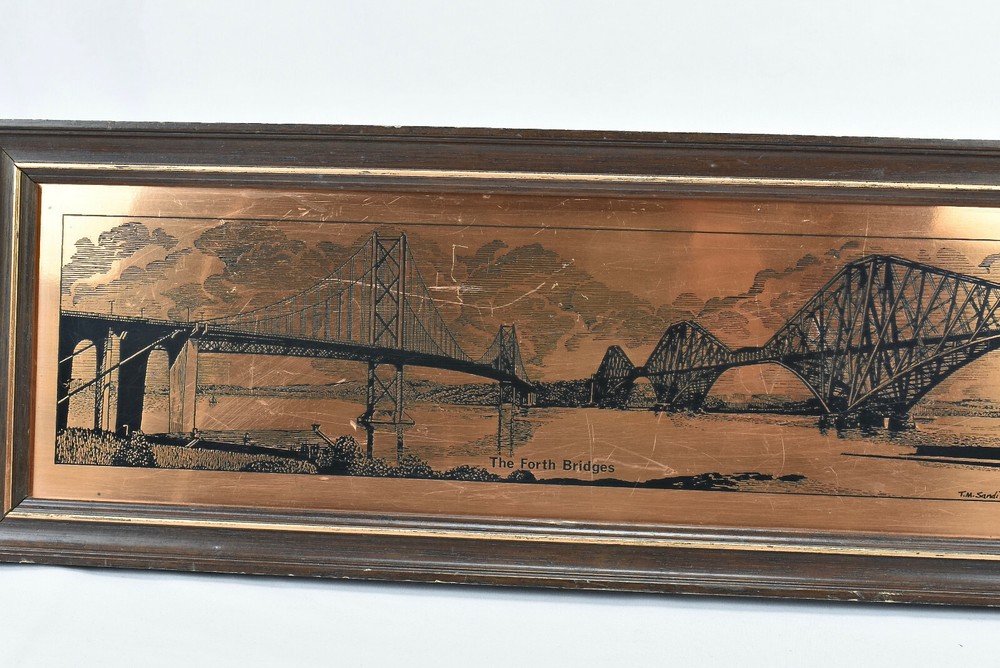 The Forth Bridges Vintage Etchmaster Original Copper Etching 18.75" x 7"