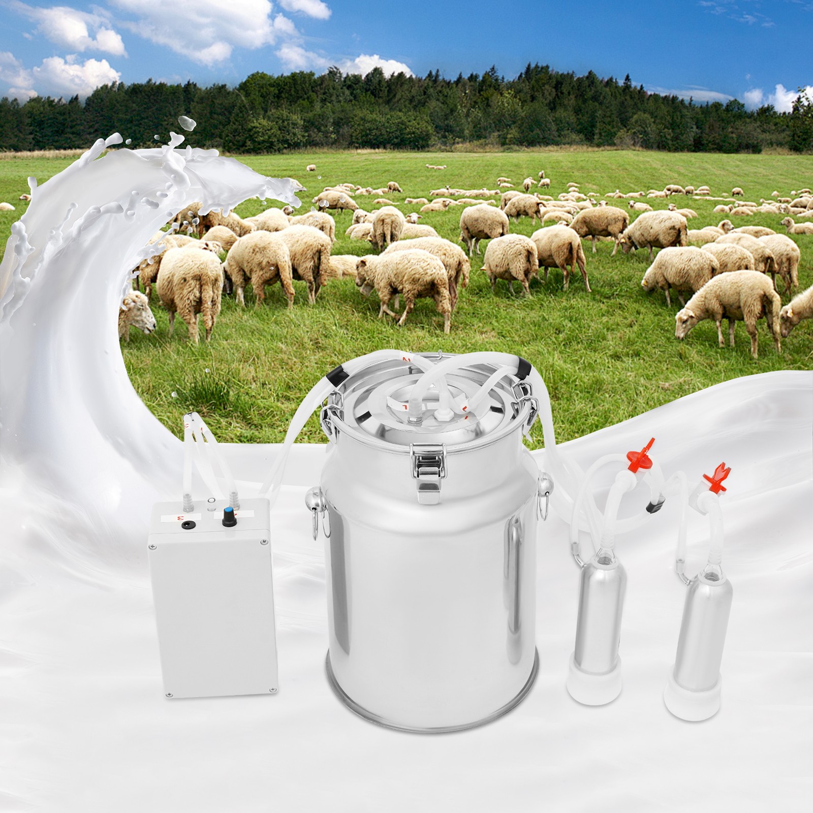 Pulsation Electric Cow Milking Machine Milking Equipment 10L Stainless Steel