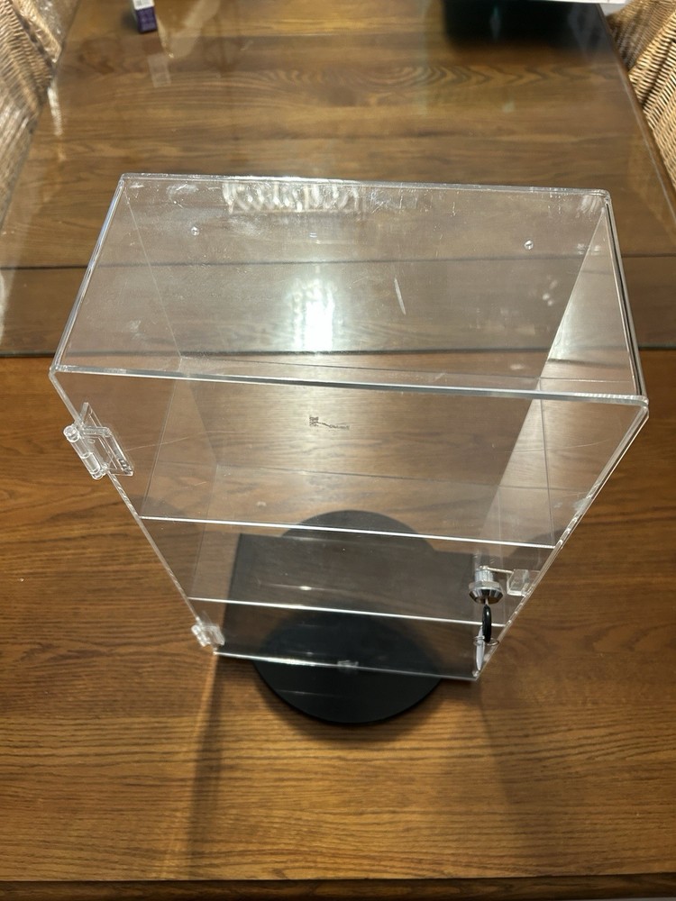 Acrylic Display Lockable 3 Tier With Rotating Base, Tabletop Or Wall Mount