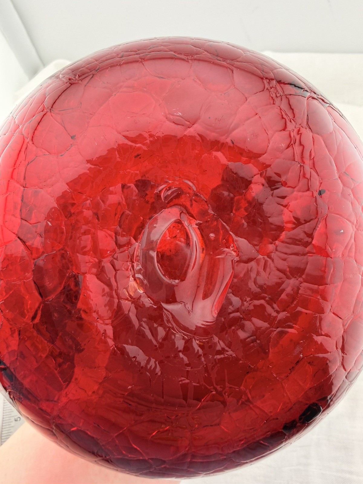 Vintage Blenko Red Glass Decanter Hand Blown Mid Century Modern Art Glass Ruby