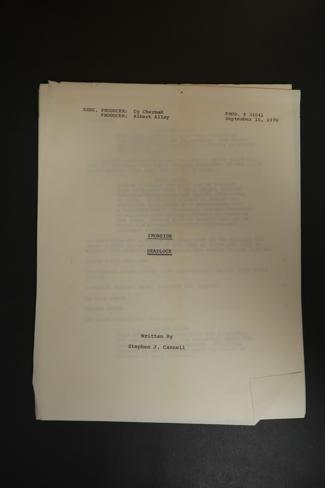Ironside Deadlock Original TV Script Stephen J. Cannell Screenplay Sept. 1970