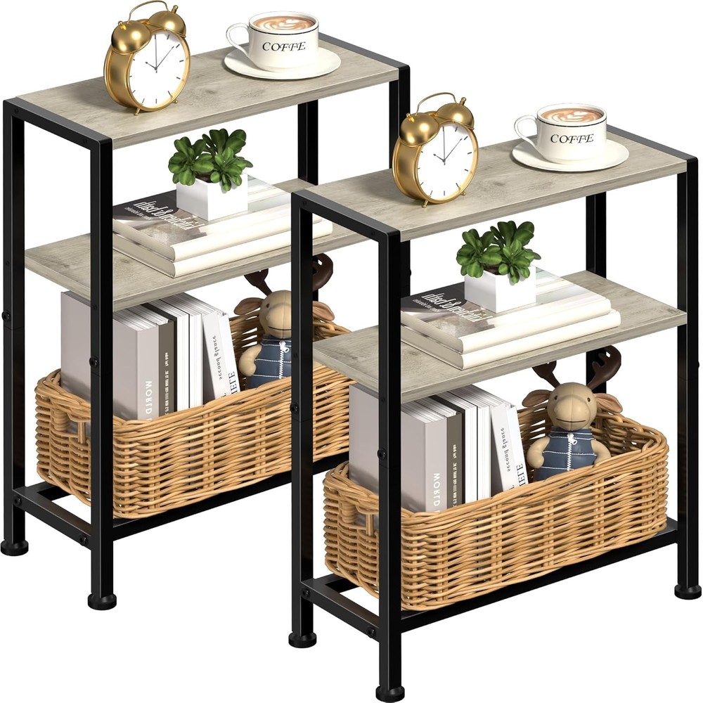 Narrow Side Table Small Space 2-Tier Small End Table W/ Shelf Holder Durable New