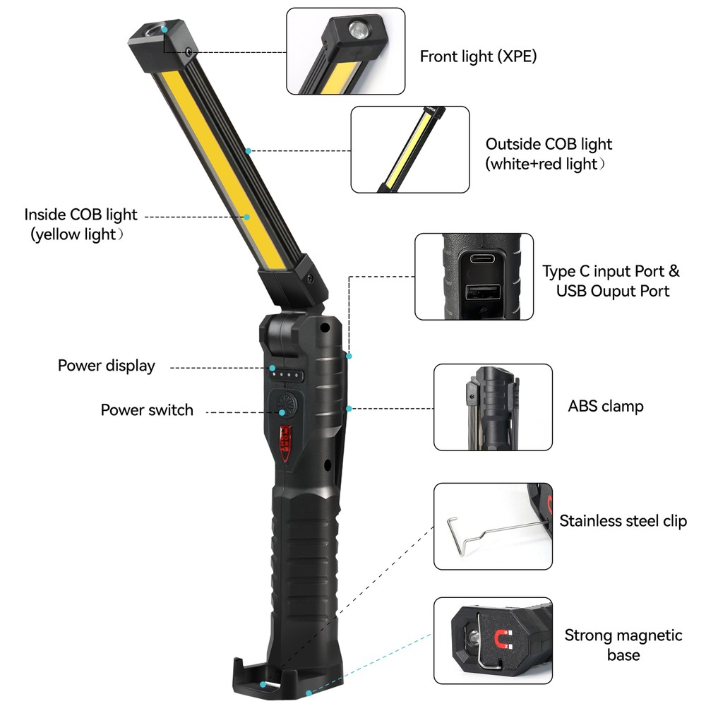 7Mode Rechargeable LED Work Light Mechanic Flashlight Lamp Magnetic Base Bright