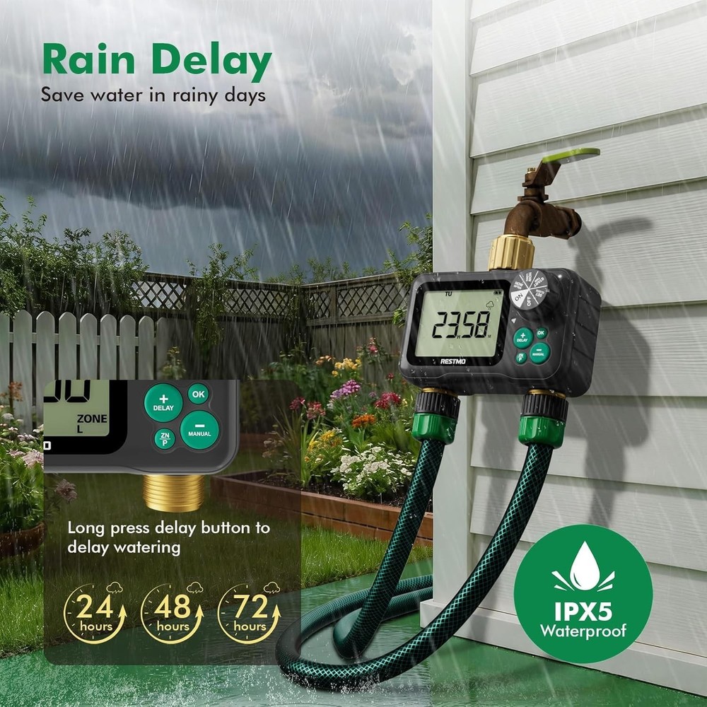 Remote Control Brass Sprinkler Timer 2 Zone - Max 11h59m Watering Precision