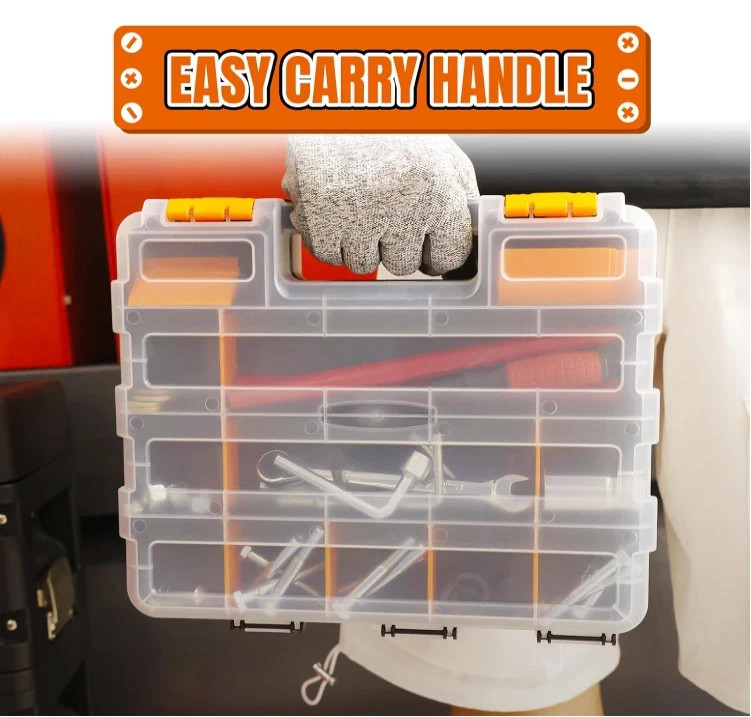 Tool Box with Transparent Lid, Double Side 34-Compartments Organizer Box, 2 Pack