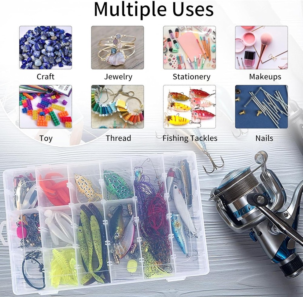 Clear Adjustable Plastic Storage Boxes with 36 Compartments for Beads & Picks