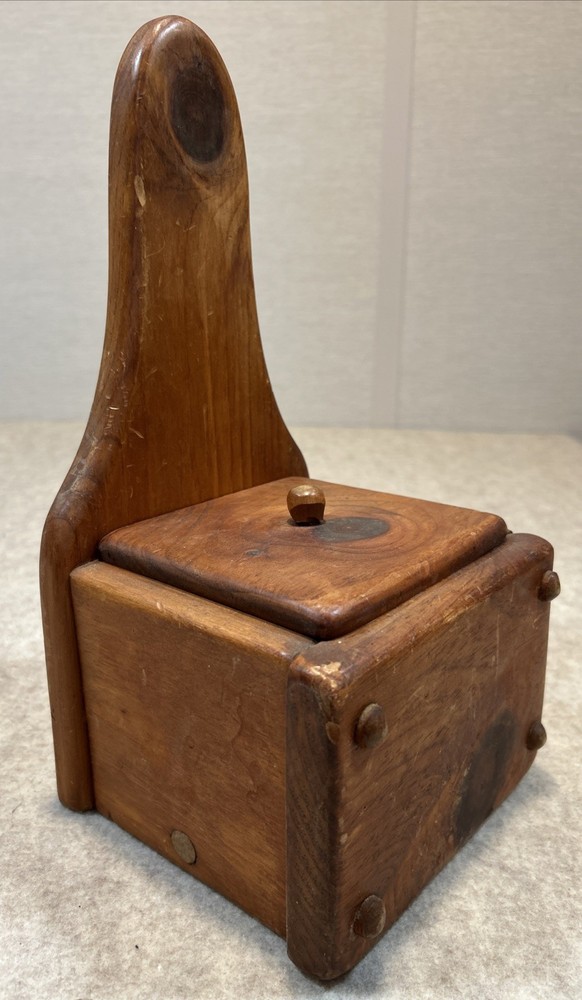 Primitive Antique Rustic Salt Box Handmade Wall Hanging Solid Wood
