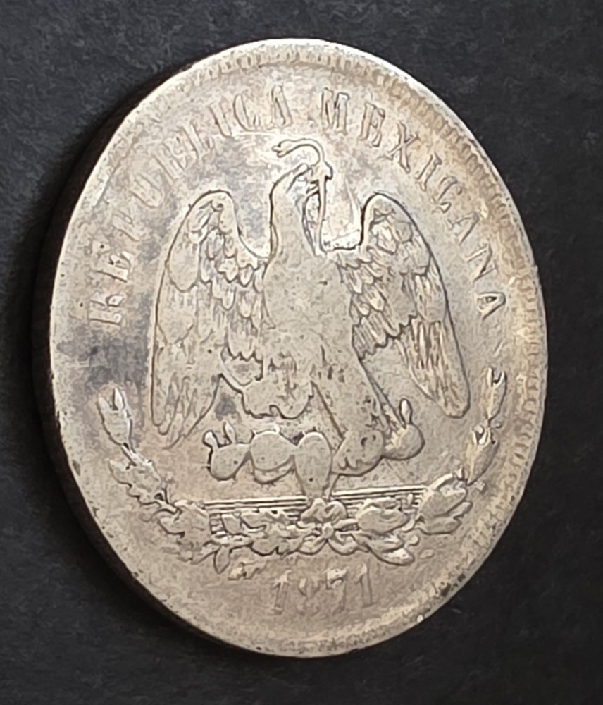 •1871•MEXICO•50 CENTAVOS•SILVER COIN•