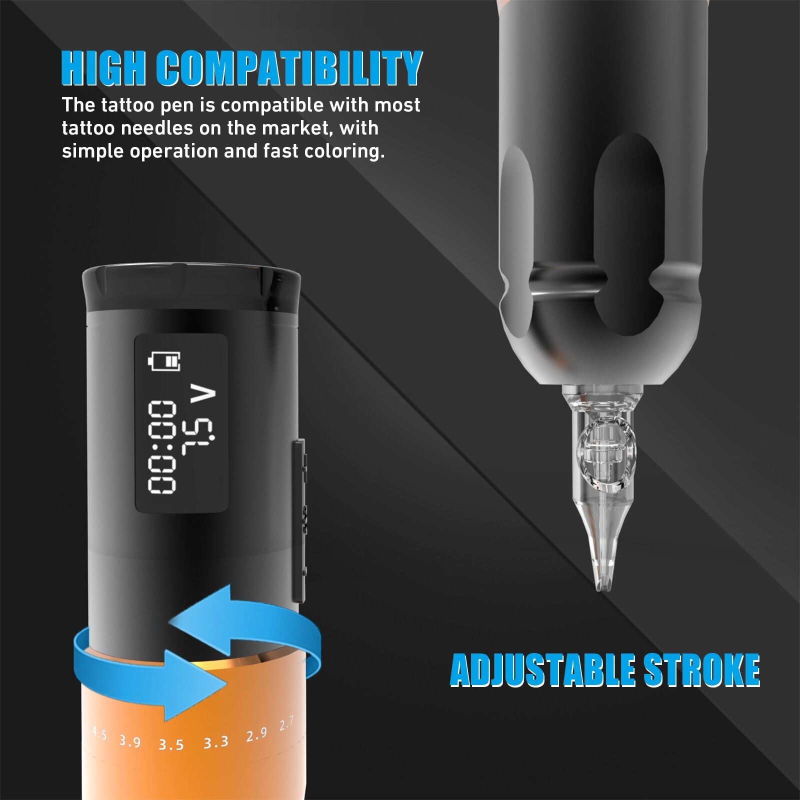 Professional Adjustable Stroke 2.7-4.5 Wireless Tattoo Machine Pen Kit 1300mAh