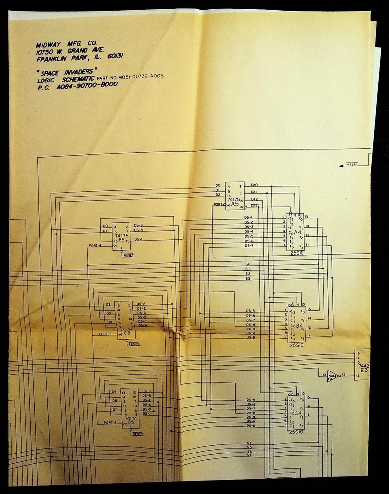 Midway Mfg Co. SPACE INVADERS Logic Schematic M051-00739-A005 Arcade 010725WT-D