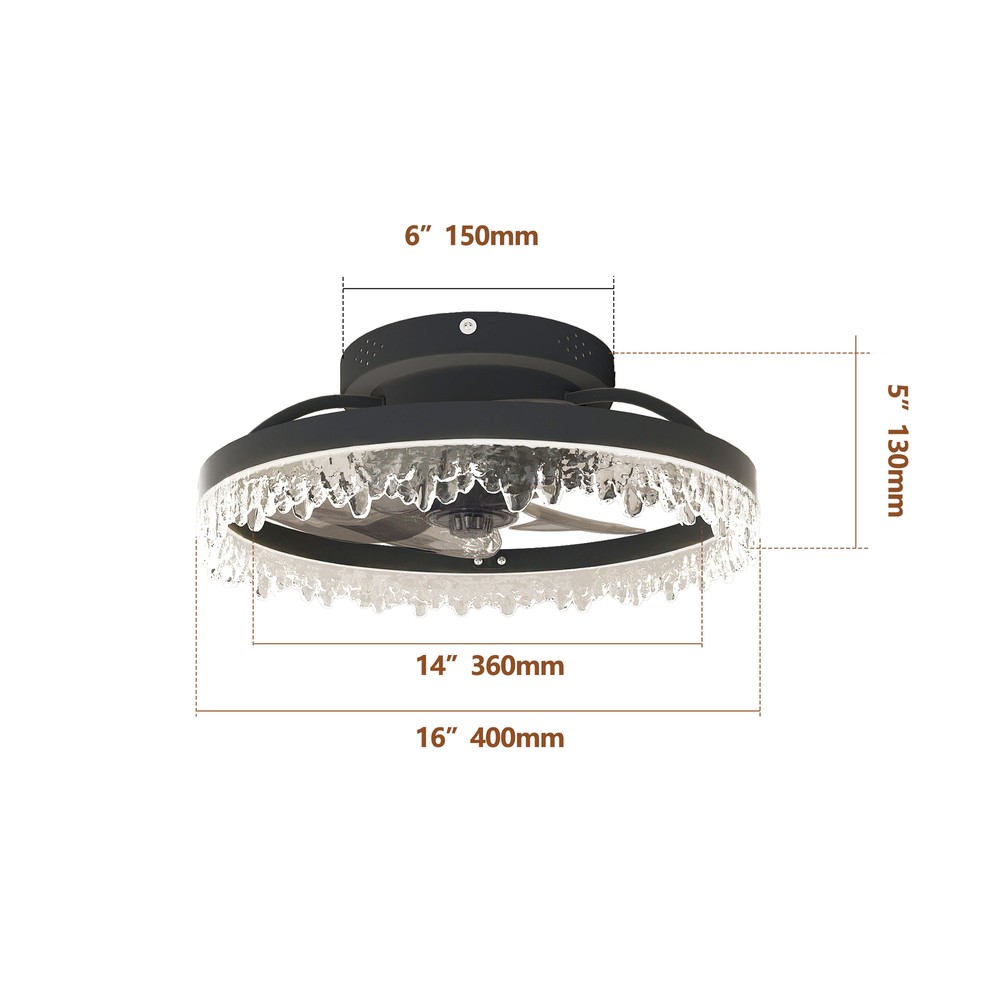 16" Modern Fan Light Flush Mount LED Ceiling Fixture kit With APP Remote Control