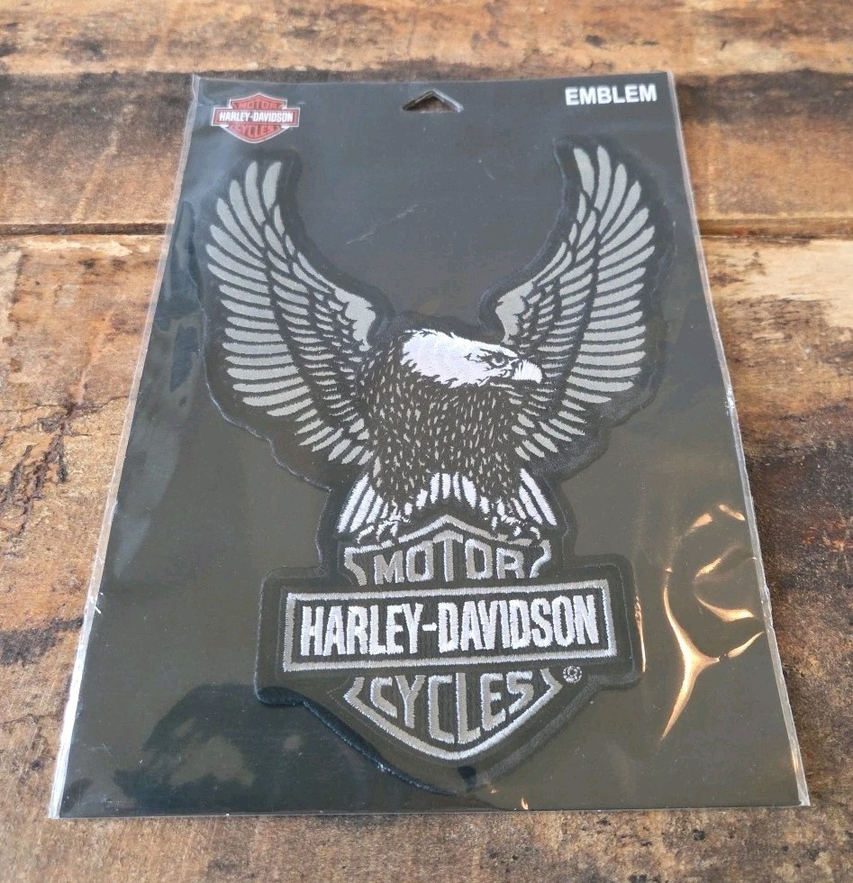 Harley Davidson Eagle Bar & Shield Sew On Patch 8" New Sealed Black & Gray