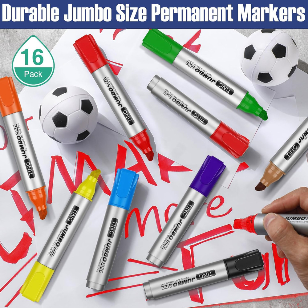 Fuutreo 16 Pcs Jumbo Size Permanent Markers Bulk Large Chisel Tip Permanent