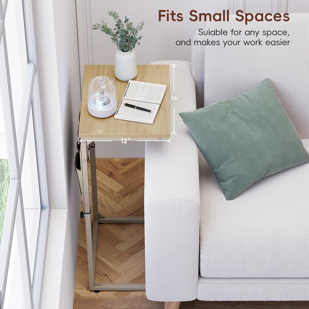 C Shaped End Table W/ Charging Station 33" Tall Side Table Couch Sofa Table