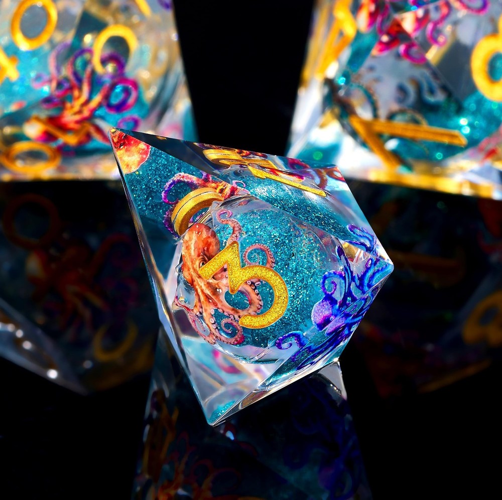 Octopus Liquid Core DND Dice Set, 7Pcs Sharp Edge D&D Dice with Gift Box, for...