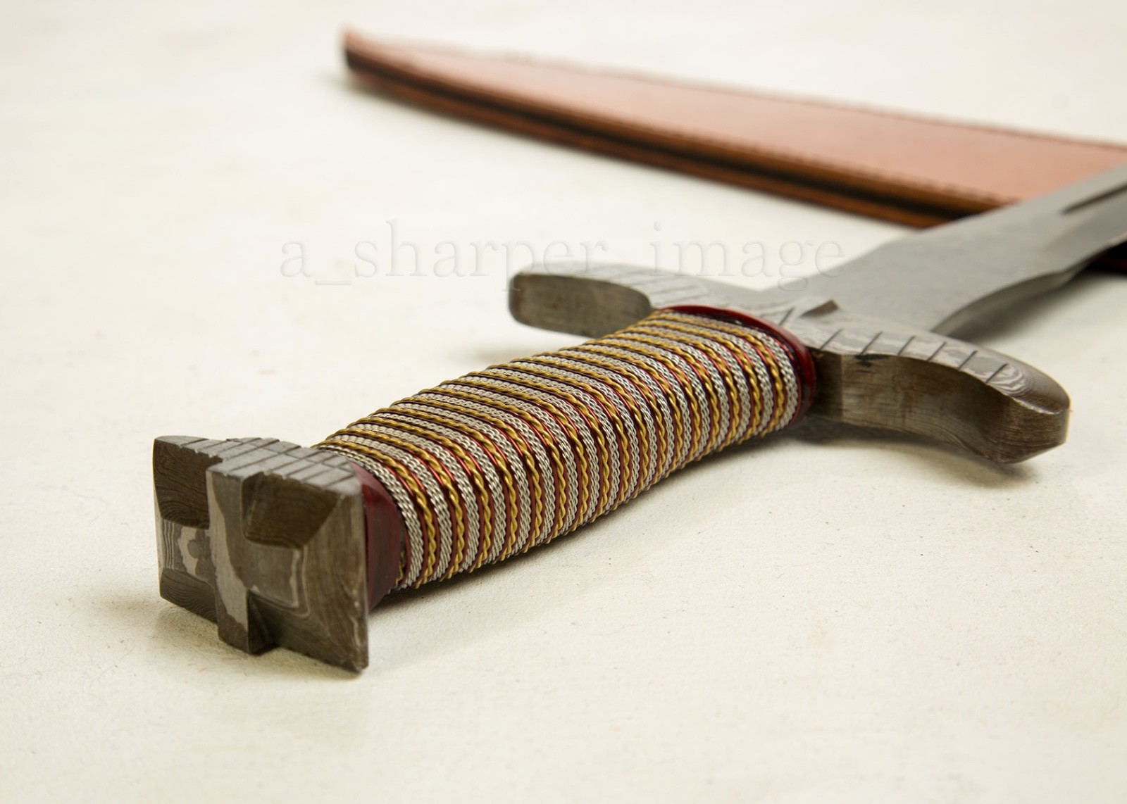 266 Layer Damascus 55 HRC Short Sword 30" Gladius Spatha SHARP + Leather Sheath