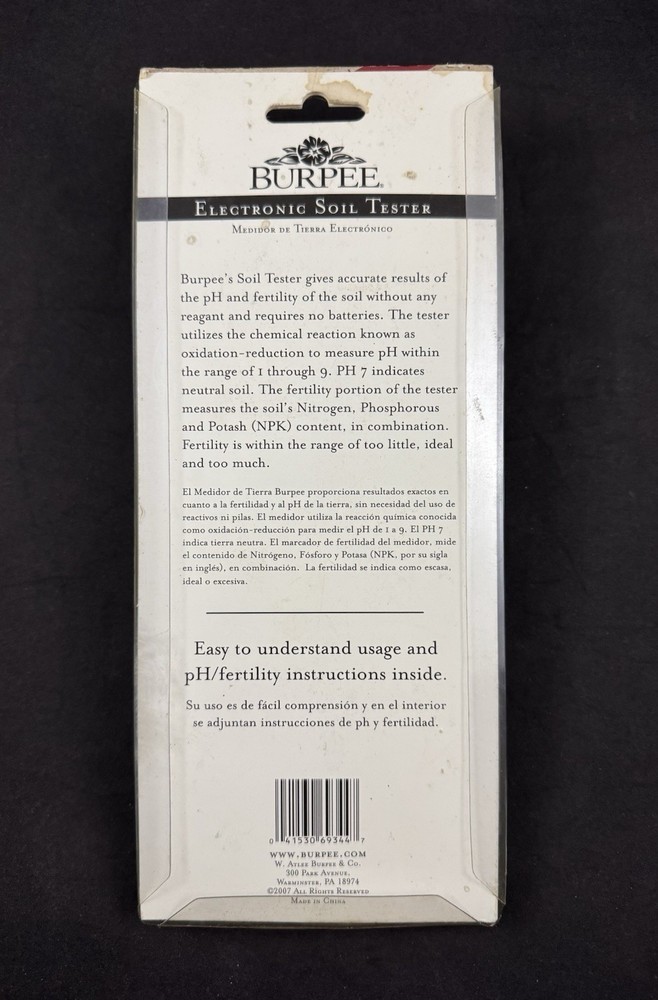 Burpee Electronic Soil PH Tester - No Batteries Required