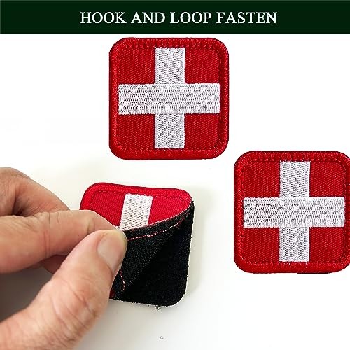 2PCS Medic Patches, Red Corss First Aid Hook & Loop Patch Full Cross Red
