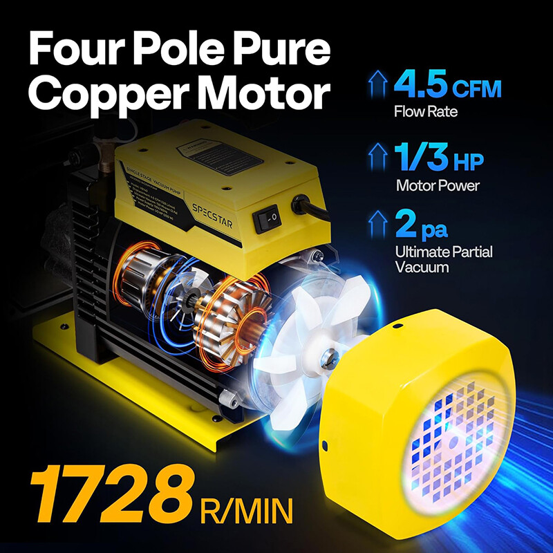 1/3HP 4.5CFM Air Vacuum Pump & 4 Way Manifold Gauge Set HVAC AC Refrigerant Kit