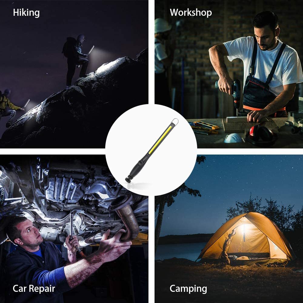2 Pack Magnetic USB Rechargeable COB LED Slim Work Light Lamp Flashlight Torch