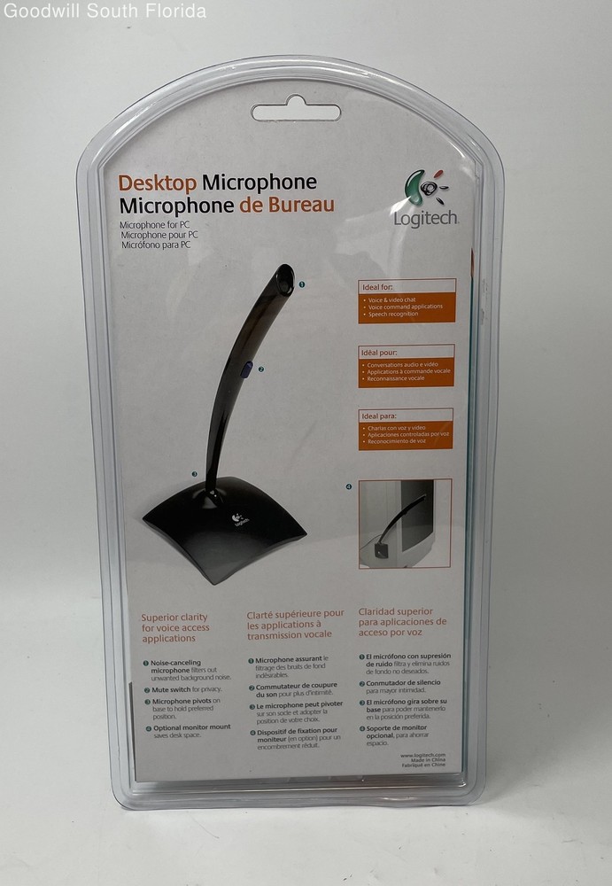 Logitech Black Mute Button 3.5mm Connector Desktop Microphone Not Tested