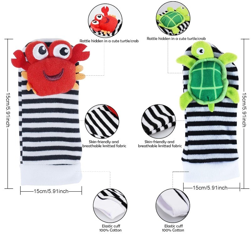 Baby Rattle Socks and Wrist Rattles Set 0-12 Months Soft Sensory Toys baby gift