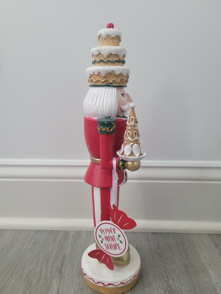 Peppermint Square Cupcake Bakery Red/White Stripe Nutcracker Aprox. 18” NEW