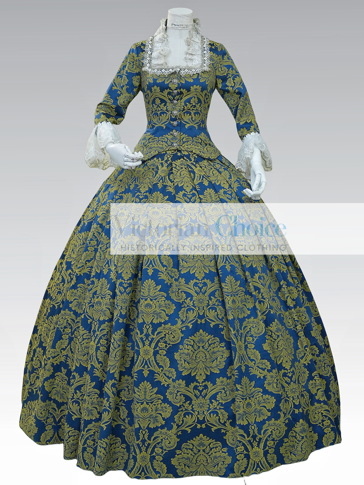 Georgian Colonial Queen Charlotte Victorian Christmas Brocade Dress Theater 609