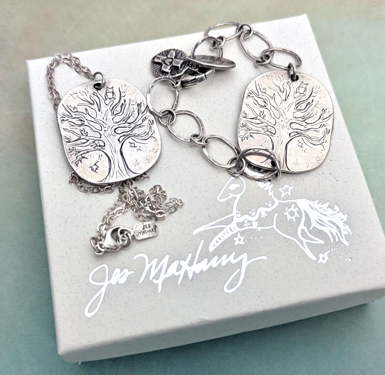 Jes MaHarry Necklace Bracelet Set Stand Strong Tree Of Life Sterling Silver