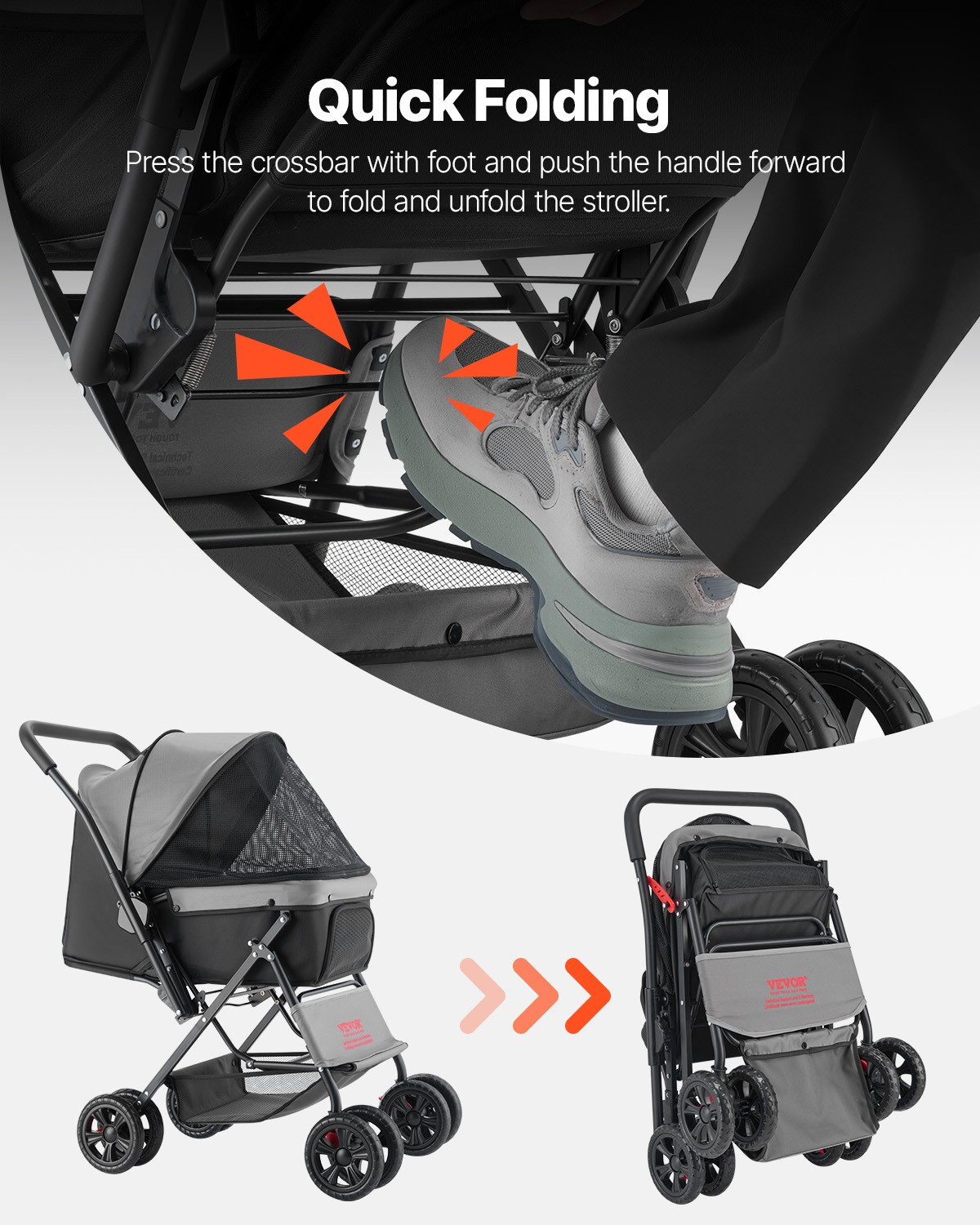 VEVOR Pet Stroller Foldable 4 Wheels Travel Dog Stroller Reversible Handle