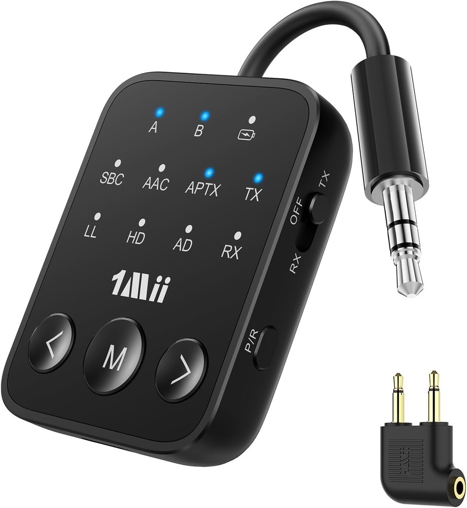 1Mii Bluetooth 5.3 Transmitter Receiver, Dual Link for 2 Headphones, aptX Adapti