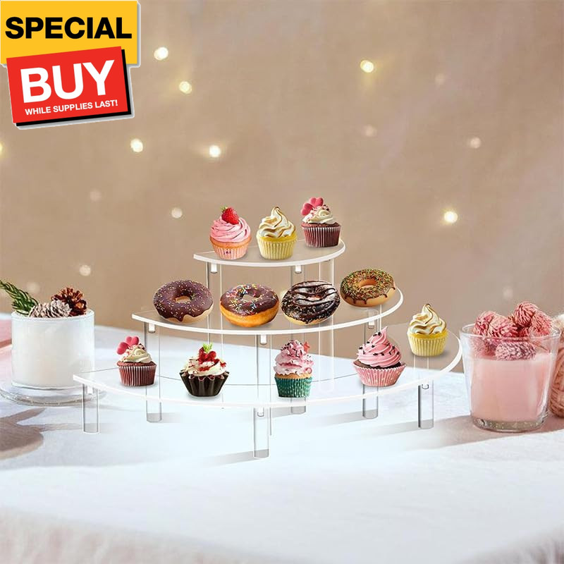 2 Pack 3 Tier Clear Acrylic Display Riser, Half Moon Cupcake Stand, Perfume Orga