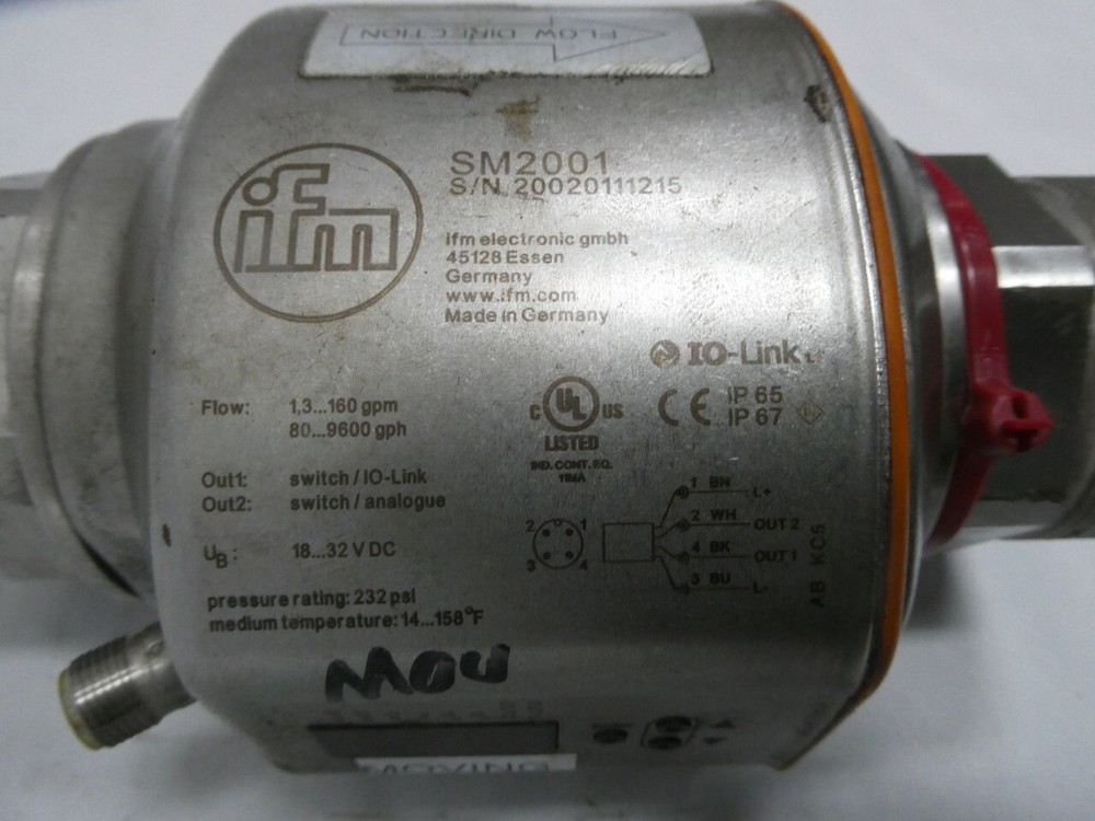 Ifm Efector SM2001 Inductive Flow Meter 1.3-160gpm 18-32v-dc