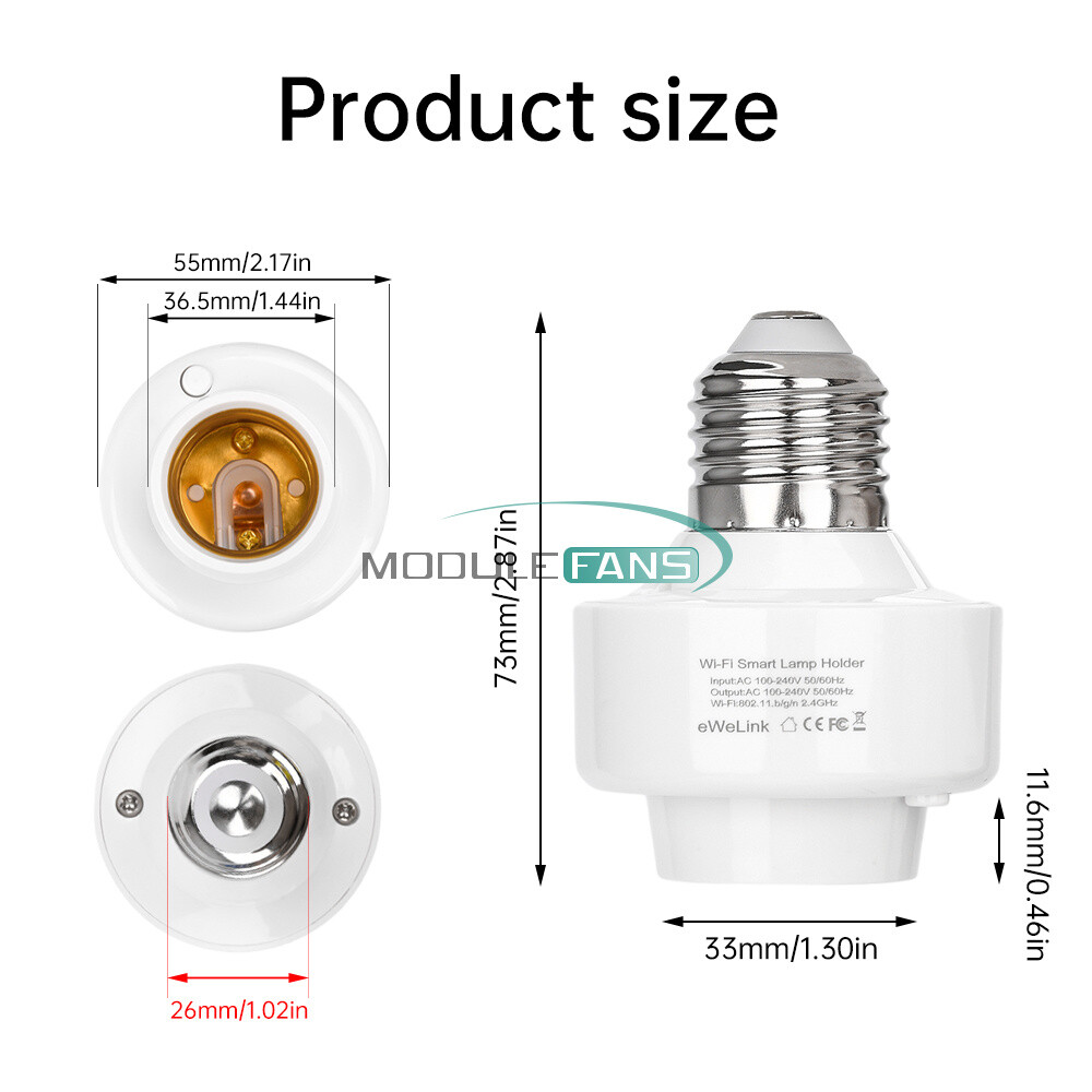 Smart WiFi Bulb Socket E26 E27 Light Bulb Adapter EWeLink Alexa Google Control