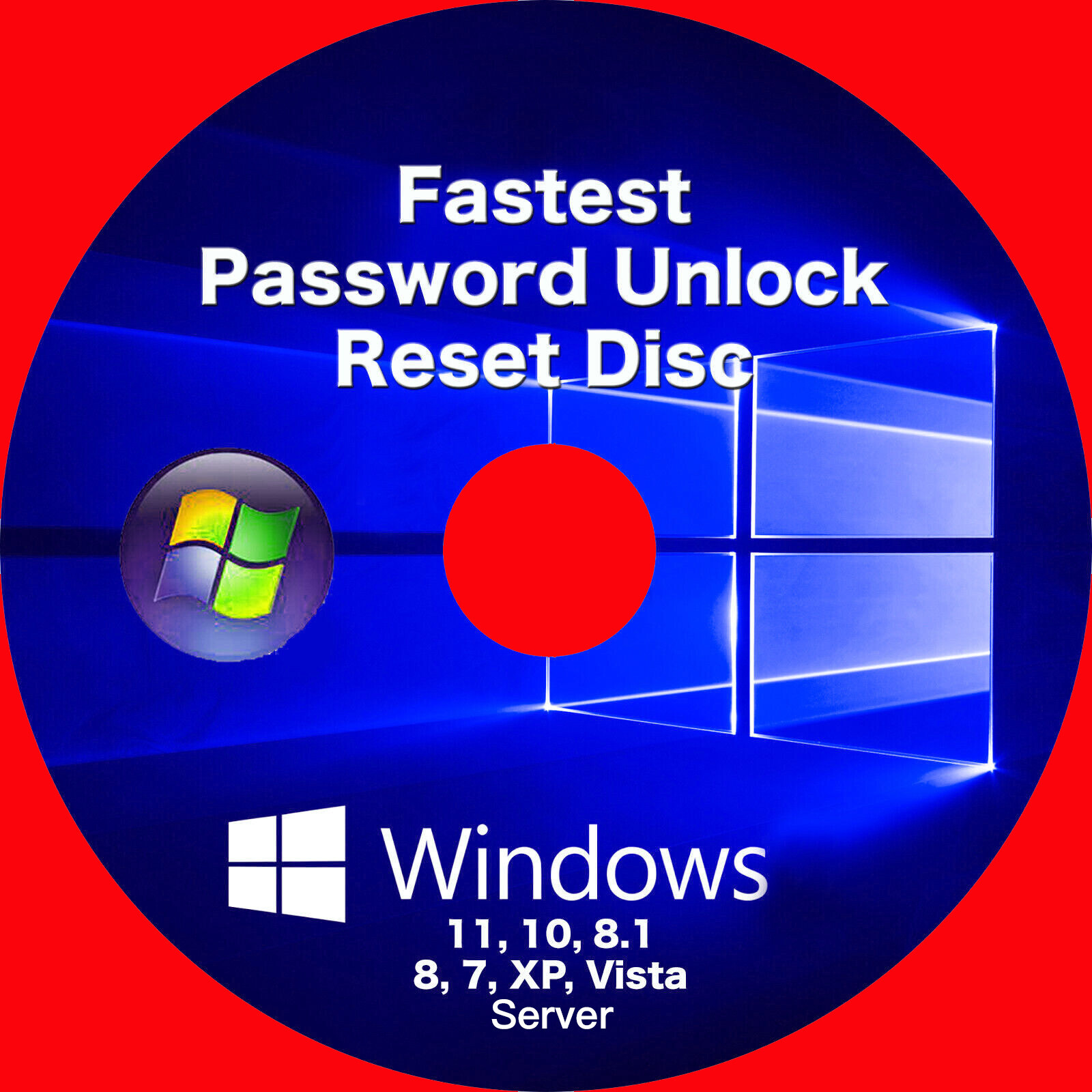 Windows Instant Password Reset Disc for Win 11, 10, 8.5, 8, 7, XP, Vista, Server