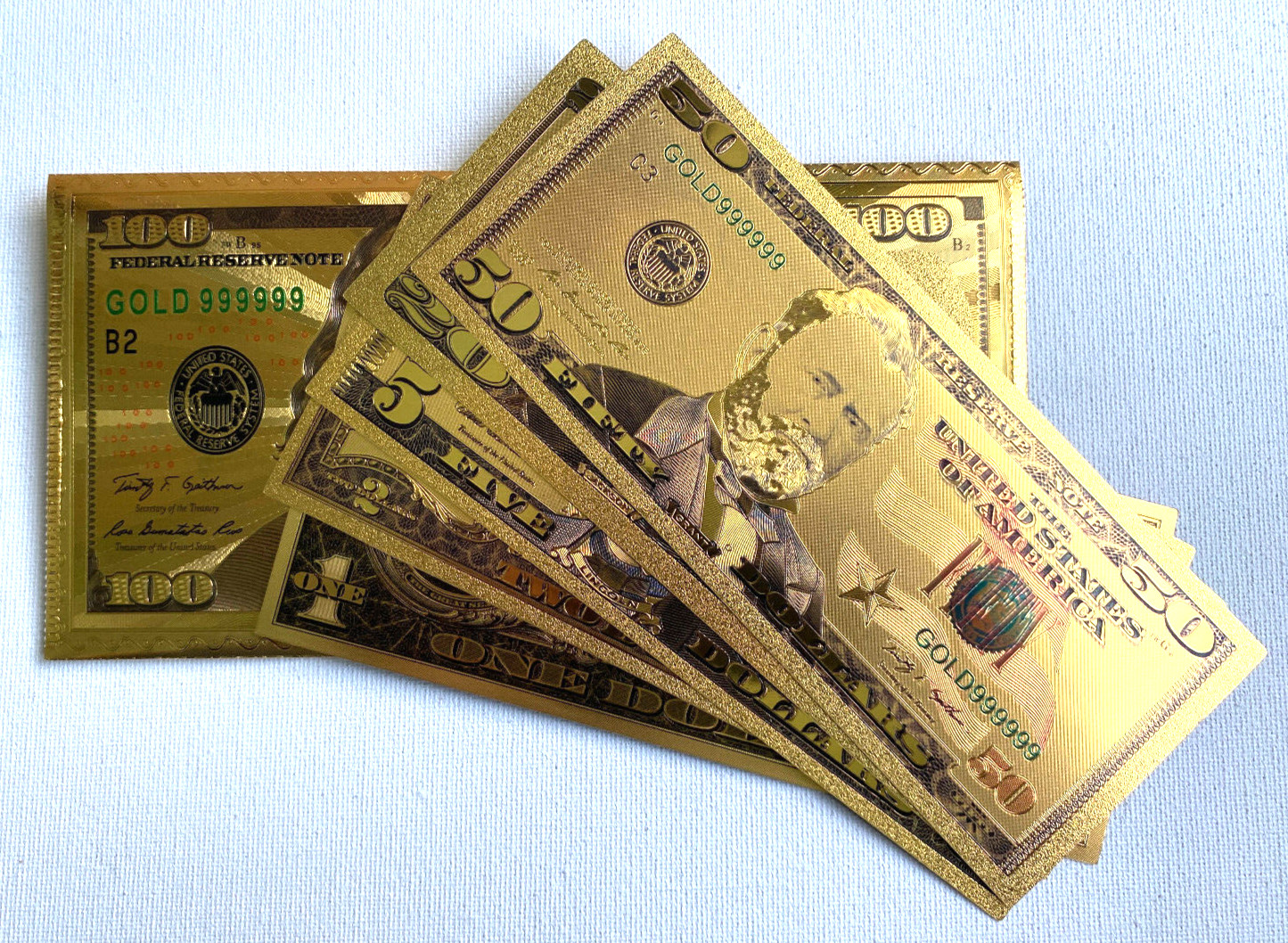 Gold Foil Plated U.S. Dollar Bill Set – Luxury Collectible in a $100 Gold-Plated