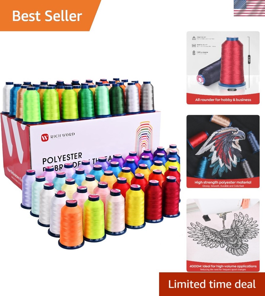 Ultimate 100 Color Polyester Thread Kit: 4000M Spools for Embroidery Excellence