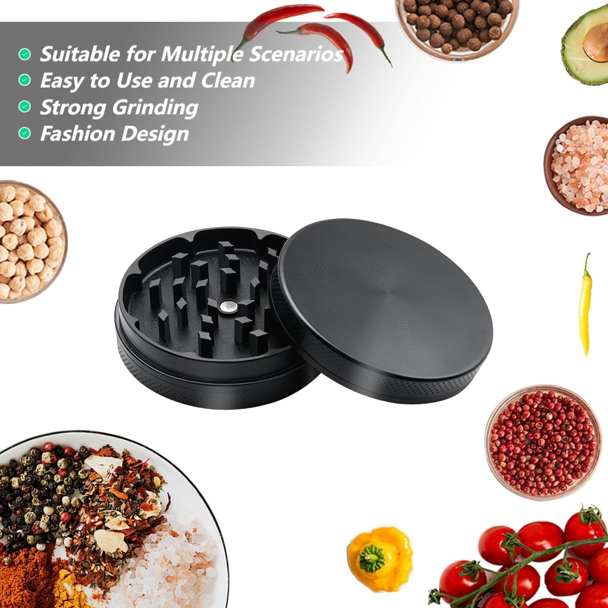 3 inches LARGE Portable Zinc Alloy Grinder Herb & Spice Tobacco Grinder 4 Layer