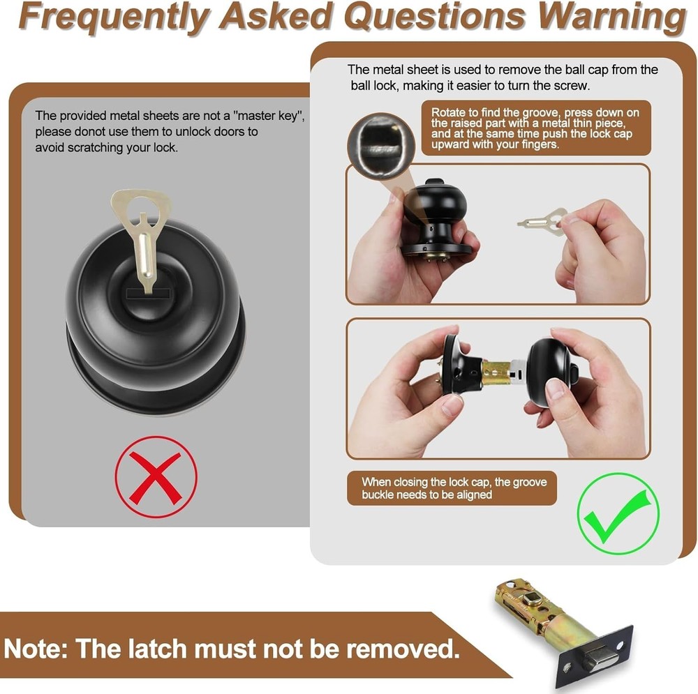 Privacy Door Knobs, 2 Pack Matte Black Door Knobs with Lock, Bed and Bath Door